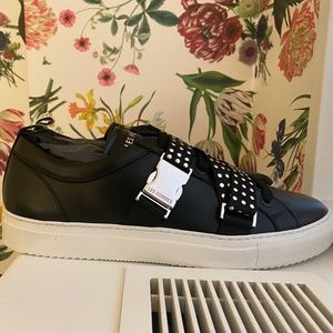 LES HOMMES - Studded Buckle Leather Sneaker - Black Size 12 - NEW without box